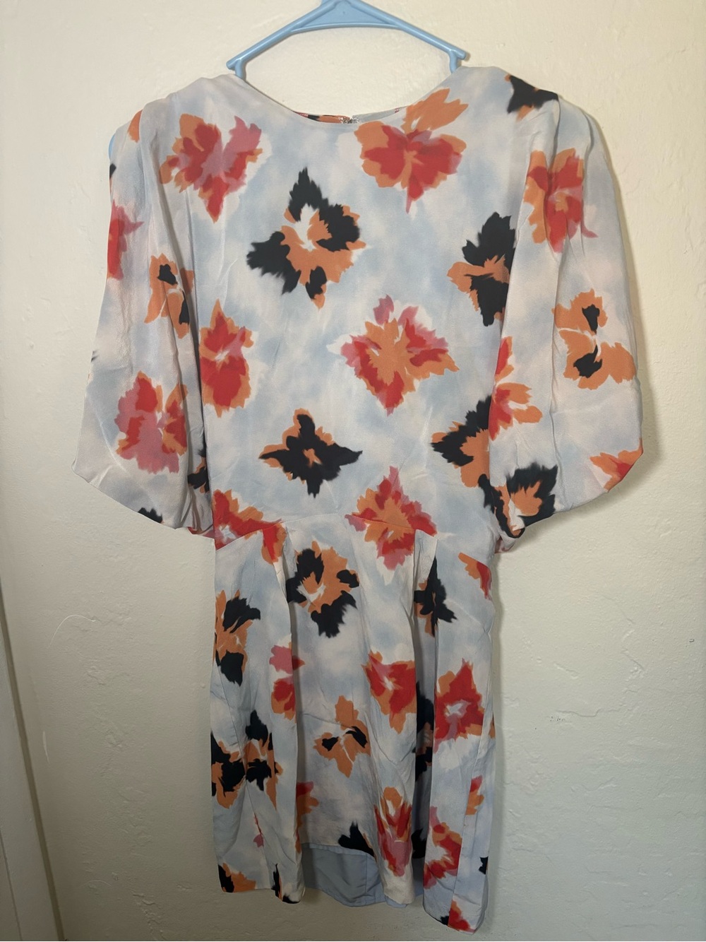 Opening Ceremony Light Blue Mini Dress with Coral, Orange and Black Floral Motif